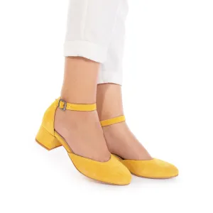 Pantofi casual cu toc damă de piele naturală, Leofex - 221 Galben Velur