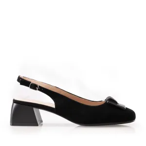 Pantofi casual cu toc damă, din piele naturală - 3508 Negru Velur
