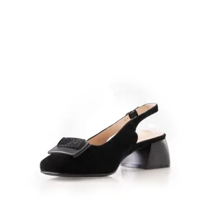Pantofi casual cu toc damă, din piele naturală - 3508 Negru Velur
