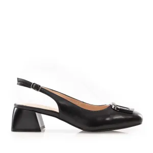 Pantofi  casual cu toc damă, din piele naturală - 3509 Negru Box