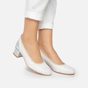 Pantofi casual cu toc damă din piele naturală, Leofex - 023 Alb Box