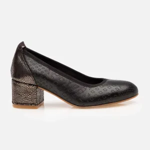 Pantofi casual cu toc damă din piele naturală, Leofex - 023 Negru Box