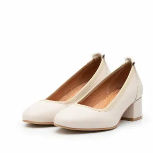 Pantofi casual cu toc damă din piele naturală, Leofex - 231 Bej Box