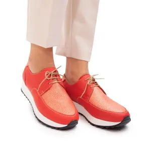 Pantofi casual dama din piele naturala,Leofex -102 Coral Serigrafiat