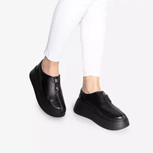 Pantofi casual damă cu fermoar din piele naturală,Leofex - 285-2 Negru box