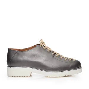 Pantofi casual dama cu siret pana in varf din piele naturala, Leofex- 194-1 Argintiu inchis sidef