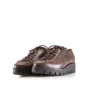 Pantofi casual dama cu siret pana in varf din piele naturala, Leofex- 194 TDM maro box