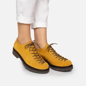 Pantofi casual dama cu siret pana in varf Leofex - 037 Galben 1 Velur