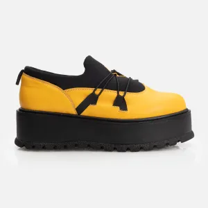 Pantofi casual damă cu talpă groasă din piele naturală - 1208 Galben Box