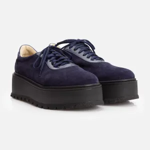 Pantofi casual damă cu talpă groasă din piele naturală - 201 Blue Box + Velur