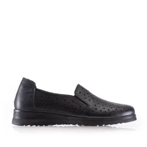 Pantofi casual damă din piele naturală - 2001 Negru Box Perforat