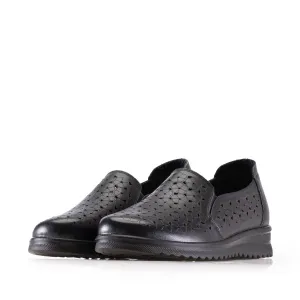 Pantofi casual damă din piele naturală - 2001 Negru Box Perforat