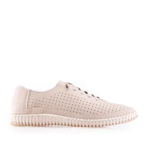 Pantofi casual damă din piele naturală - 3505 Nude box perforat