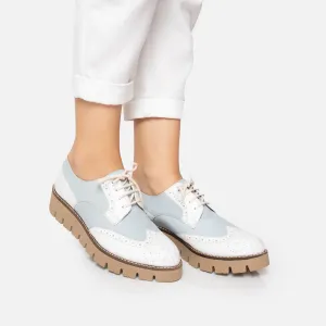 Pantofi casual dama din piele naturala, Leofex - 012-1 Alb Turquoise Box
