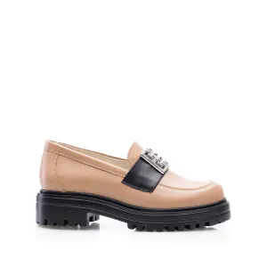 Pantofi casual damă din piele naturală, Leofex - 024 Cappuccino Box