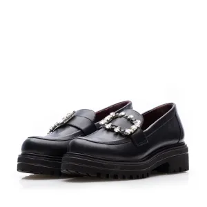 Pantofi casual damă din piele naturală, Leofex - 025 Negru Box