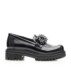 Pantofi casual damă din piele naturală, Leofex - 035 Negru  Naplac