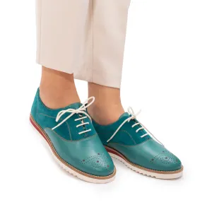 Pantofi casual dama din piele naturala, Leofex - 230 Turcoaz Box Velur