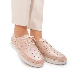 Pantofi casual dama din piele naturala, Leofex - 242 Nude metalizat