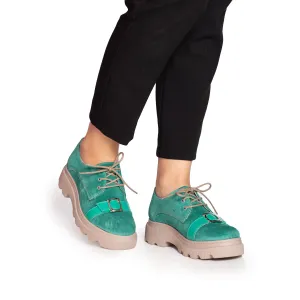 Pantofi casual damă din piele naturală,Leofex - 305 Verde Velur Box