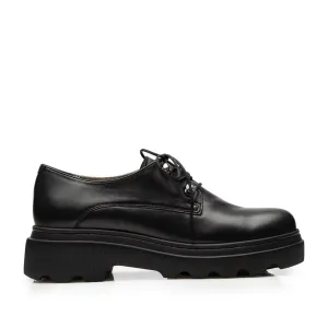 Pantofi casual damă din piele naturală,Leofex - 346-1 Negru Box