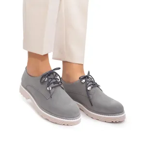 Pantofi casual dama din piele naturala,Leofex - 346 Gri deschis velur