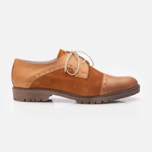 Pantofi casual dama din piele naturala, Leofex - 399 Camel Box Velur