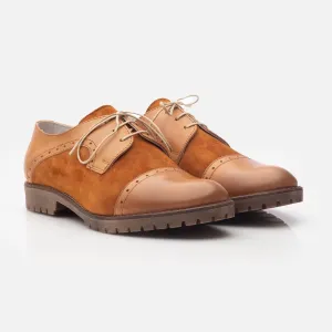Pantofi casual dama din piele naturala, Leofex - 399 Camel Box Velur