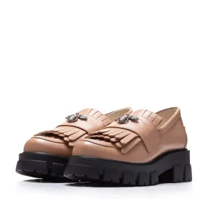 Pantofi casual damă din piele naturală, Leofex - 405-1 Cappuccino Box