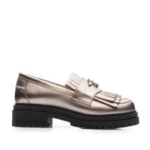 Pantofi casual damă din piele naturală, Leofex - 405 Bronz Box