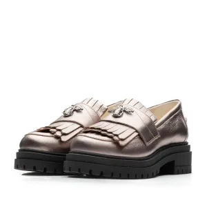 Pantofi casual damă din piele naturală, Leofex - 405 Bronz Box