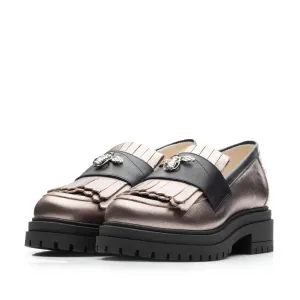 Pantofi casual damă din piele naturală, Leofex - 405 Bronz Negru Box