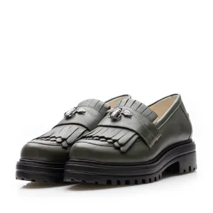 Pantofi casual damă din piele naturală, Leofex - 405 Kaki Box
