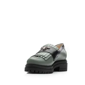 Pantofi casual damă din piele naturală, Leofex - 405 Verde Negru Box