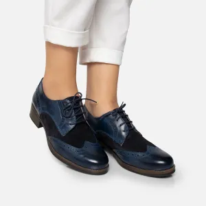 Pantofi casual dama, Oxford din piele naturala, Leofex - 012 Albastru inchis Box Velur