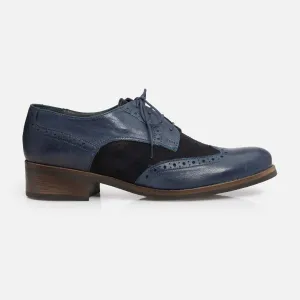Pantofi casual dama, Oxford din piele naturala, Leofex - 012 Navy Box Velur