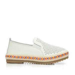 Pantofi casual dama perforati din piele naturala  - 1966 Alb Box Perforat
