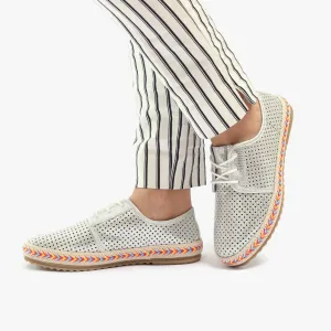 Pantofi casual dama perforati din piele naturala - 1981 Argintiu Box Perforat