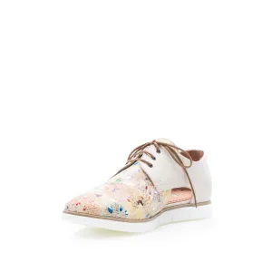 Pantofi casual dama, perforati din piele naturala,Leofex - 022 Bej Mozaic