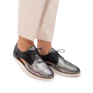 Pantofi casual dama, perforati din piele naturala,Leofex- 022 Negru Box Zebra
