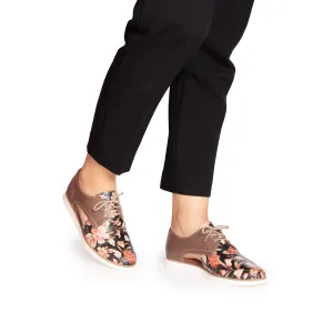 Pantofi casual dama, perforati din piele naturala,Leofex - 022 taupe floral