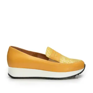Pantofi casual dama din piele naturala,Leofex -   100 Galben  Serigrafiat