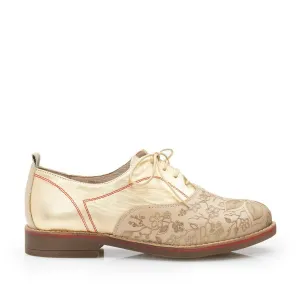 Pantofi casual dama din piele naturala,Leofex - 109 bej auriu laser