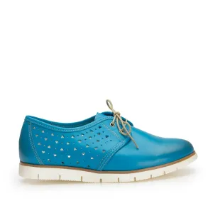 Pantofi casual dama, perforati din piele naturala,Leofex - 407-1 albastru