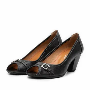 Pantofi casual cu toc dama de piele naturala, Leofex - 276-1 negru