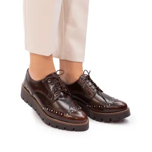 Pantofi casual dama din piele naturala,Leofex - 096 maro florantic