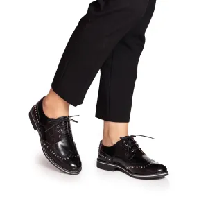 Pantofi casual dama din piele naturala,Leofex - 096 negru lac
