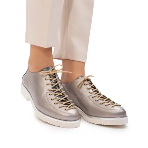 Pantofi casual dama cu siret pana in varf din piele naturala, Leofex- 194 -1 argintiu sidef box