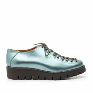 Pantofi casual dama cu siret pana in varf din piele naturala, Leofex- 194   Albastru Sidefat