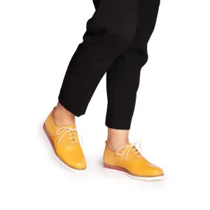 Pantofi casual dama din piele naturala, Leofex - 230 Galben Box cu Velur